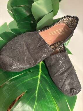 TOMS Women's Alpargata Black Glitter Slip-On Shoes